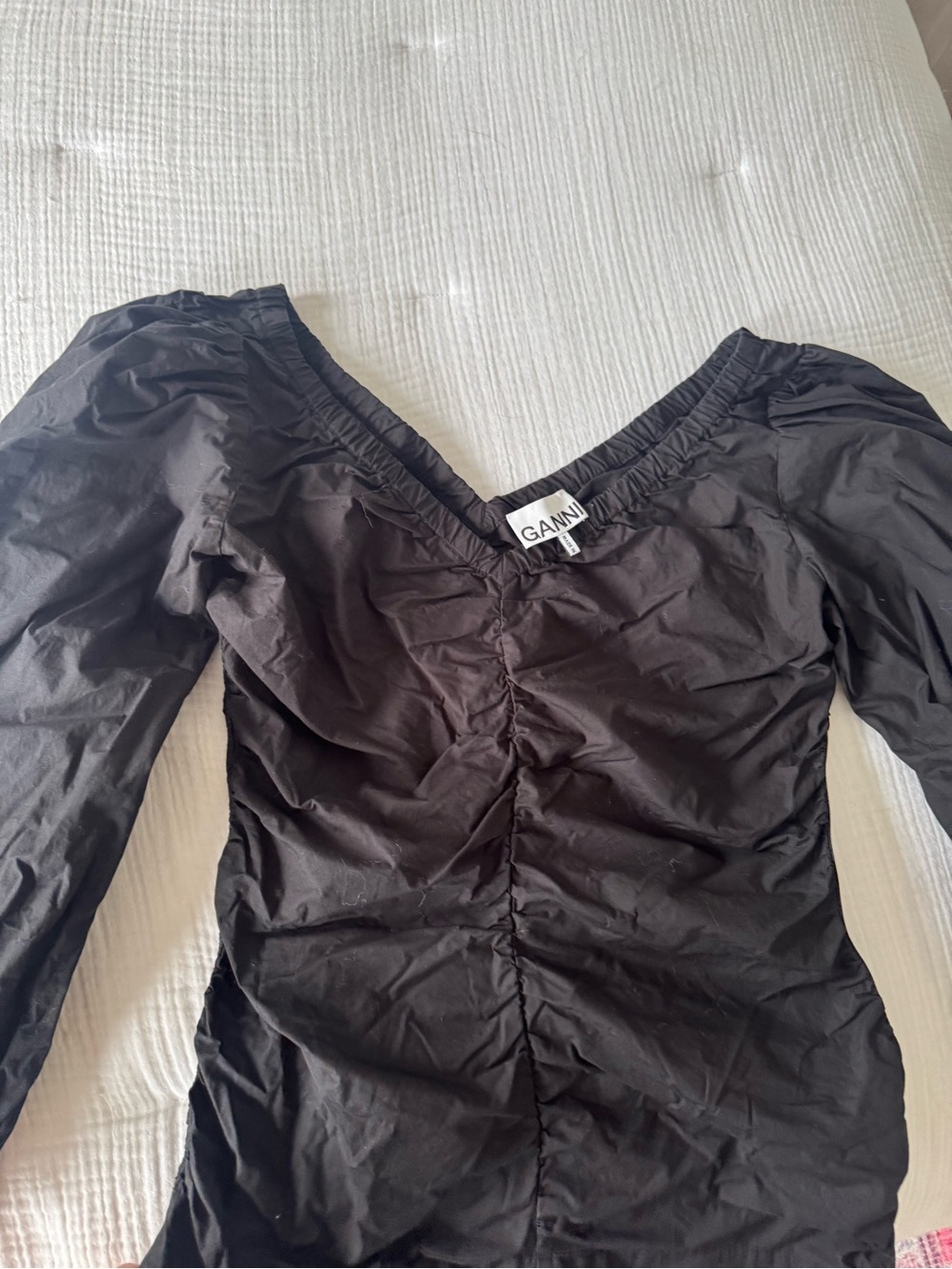 Black Off-Shoulder Ruched Ganni Top - Picture 4 of 5